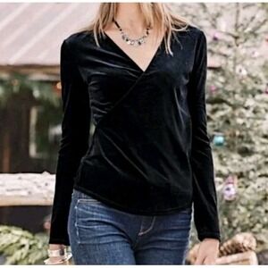Sundance‎ Top Womens Black Medium Velvet Faux Wrap Ruched Sides Balletcore Shirt